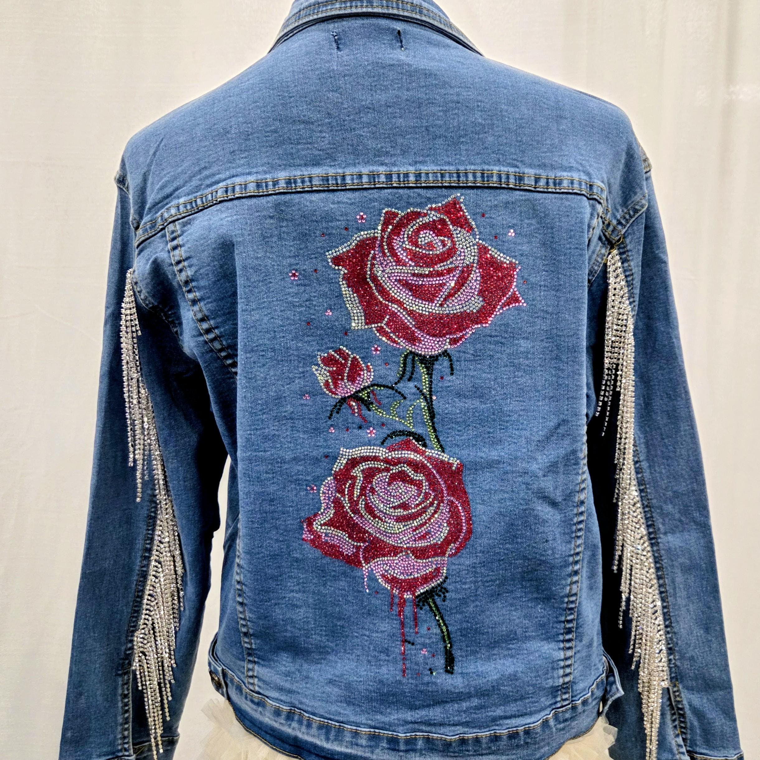 Rose Rhinestone Denim Jacket - Etsy