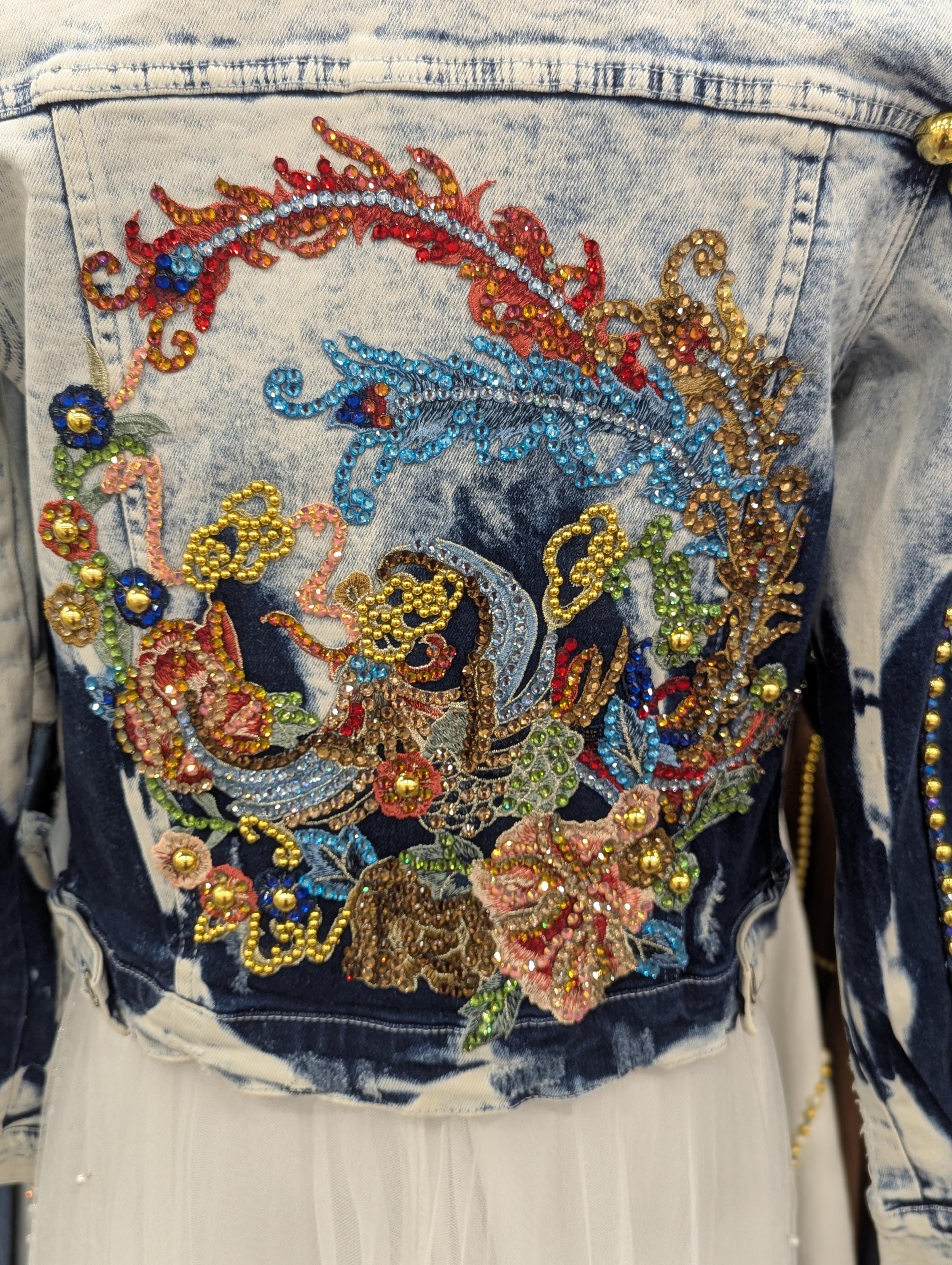 Rhinestone Phoenix Denim Jacket, Bleach Blue. Size XS - Etsy