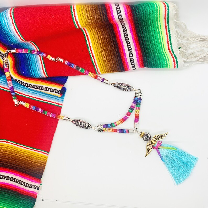 handmade jewelry FRIDA/'S ANGEL Necklace.Frida jewelry,Frida necklace,cord jewelry,Mexican jewelry,Frida jewelry,colorful jewelry,tassels