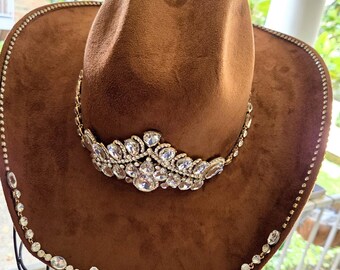 Brown Gamusina Cowgirl Hat with White Crystal Design