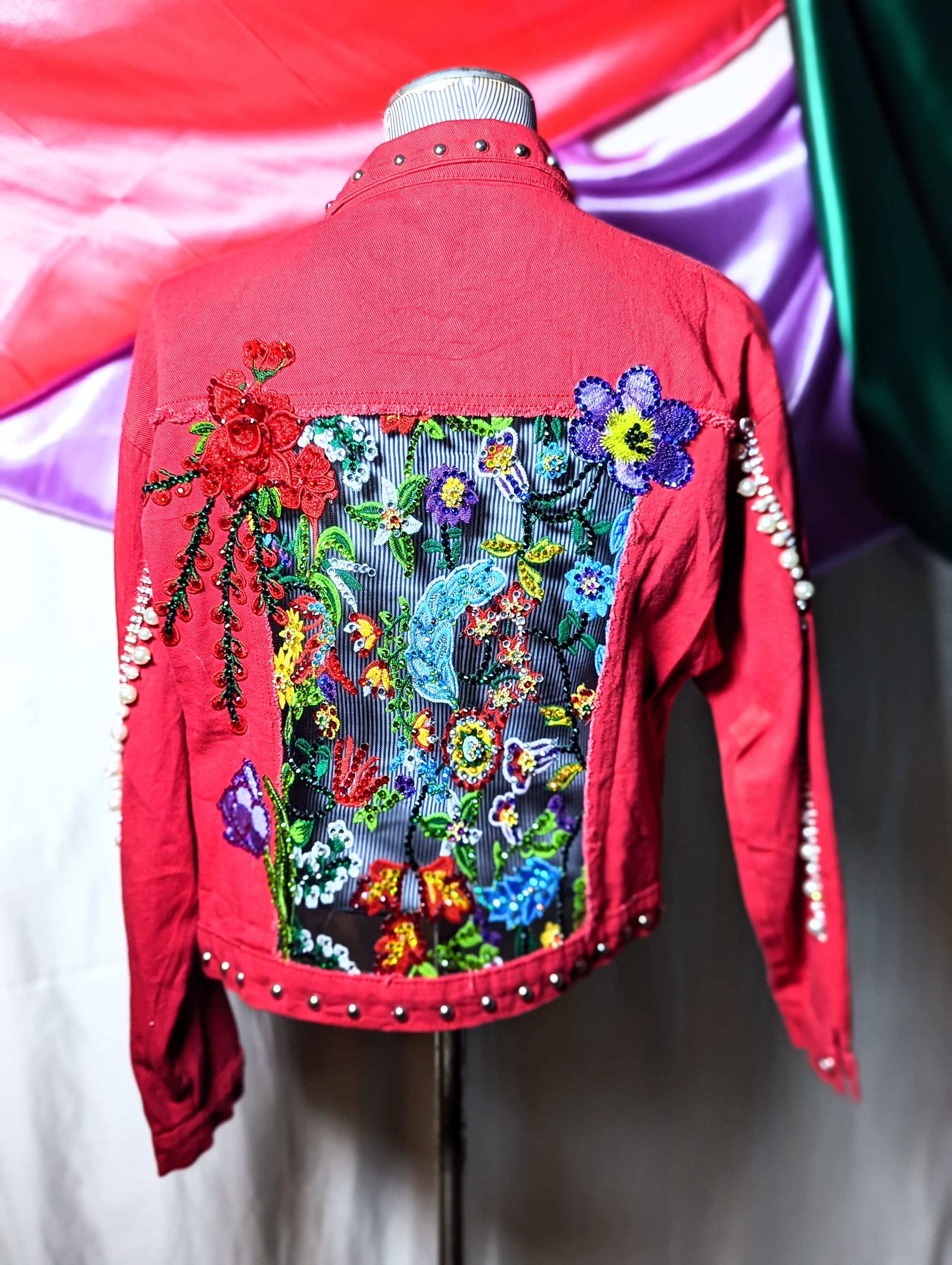 【VETEZE】24SS★ Flower Denim Jacket Flowers by Zoe Rhinestones Denim/Jean Jacket, Studded Size 5