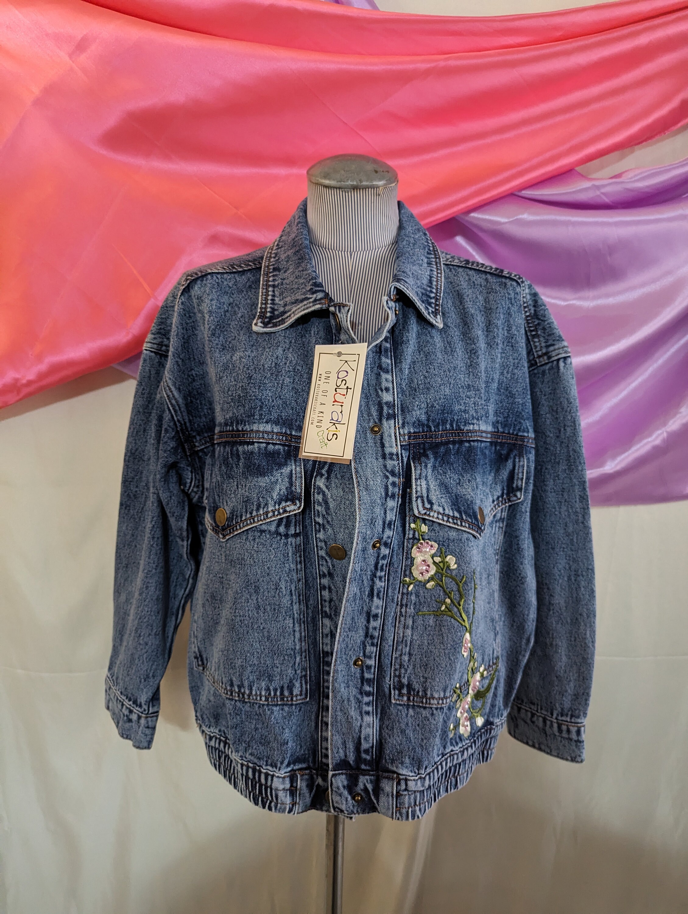 Virgin of Guadalupe With Little Pink Roses on a Med Blue