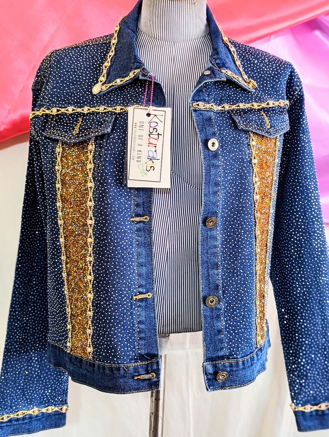 All Over Gold Crystal Rhinestone With Rhinestone Fringe on a Sparkly Md ...
