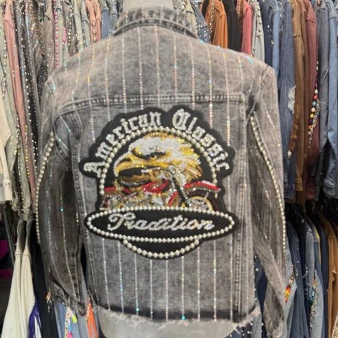Rhinestone Eagle Denim Jacket, Moto Style. Size M - Etsy