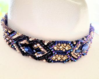 Braided and Beaded Hat Band with Blue Stones