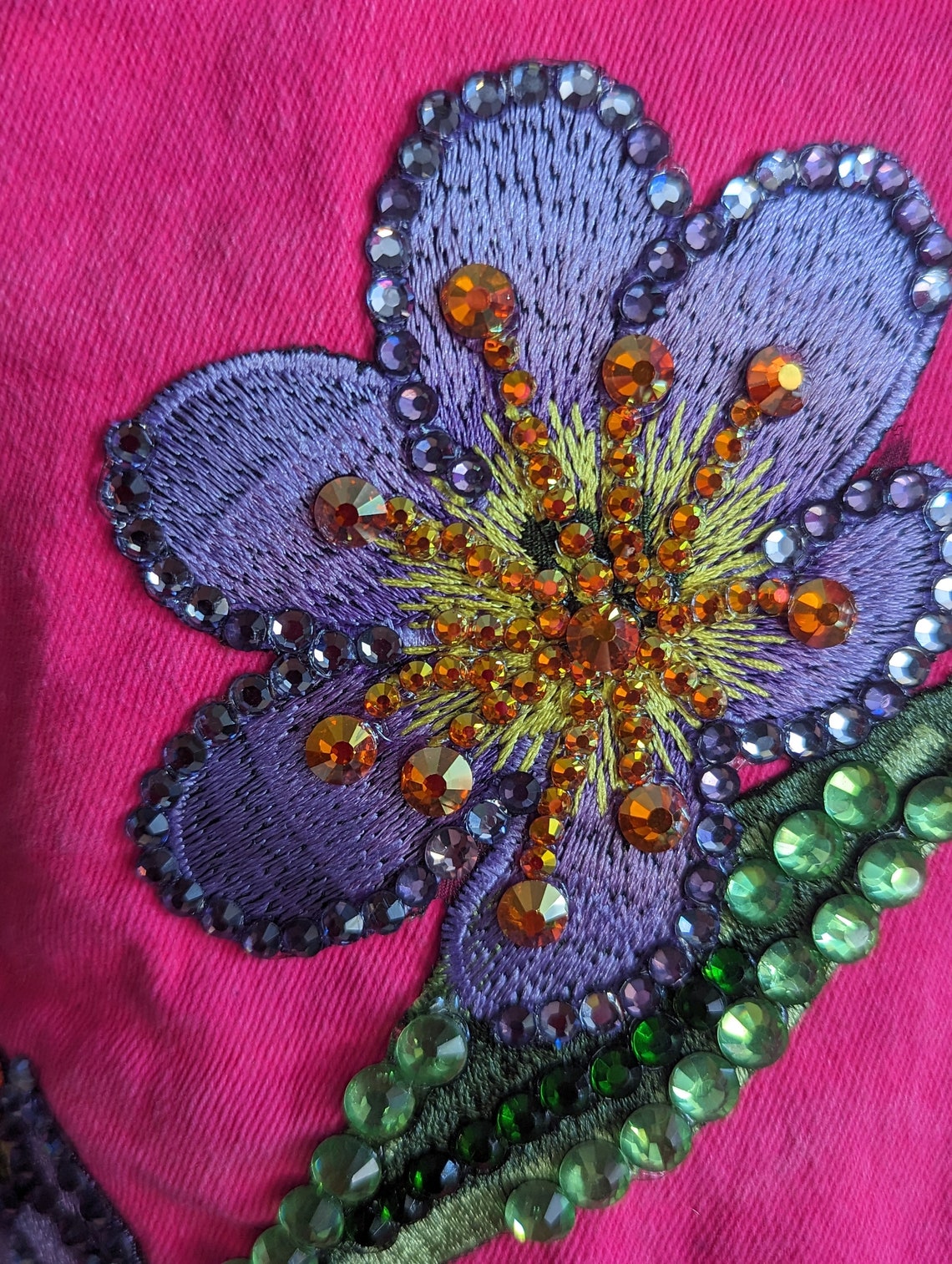 Hummingbird on a Mexican Pink Denim Jacket. Embellished Denim Jacket ...