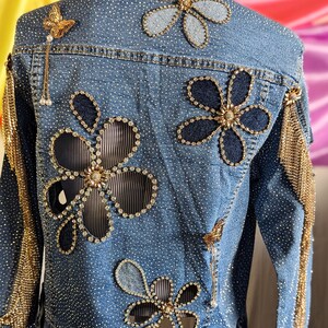 Cut Out Flowers With Gold Trim on a Blue Denim Jacket. Embellished ...