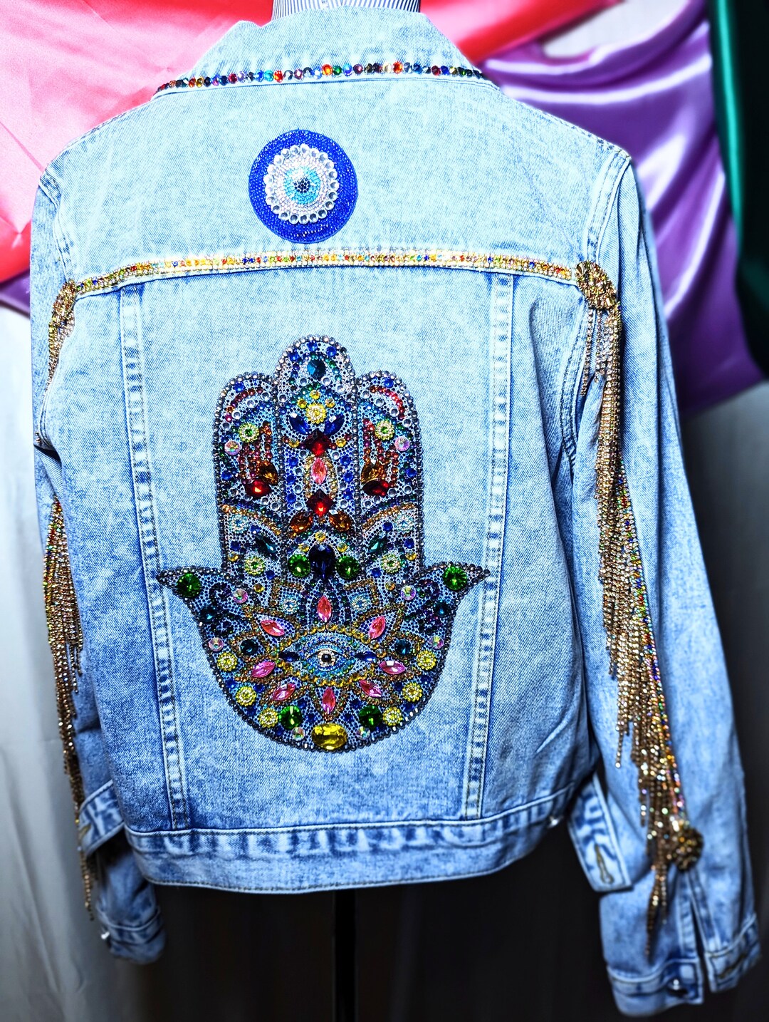 Hamsa on Blue Denim Jacket. Size M - Etsy