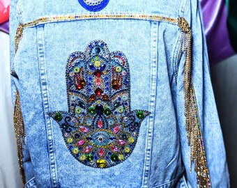 Hamsa on Blue Denim Jacket. Size M