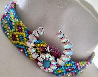 Hand Made Braided and Beaded Hat Band in Bright Colors with Shoe Horse