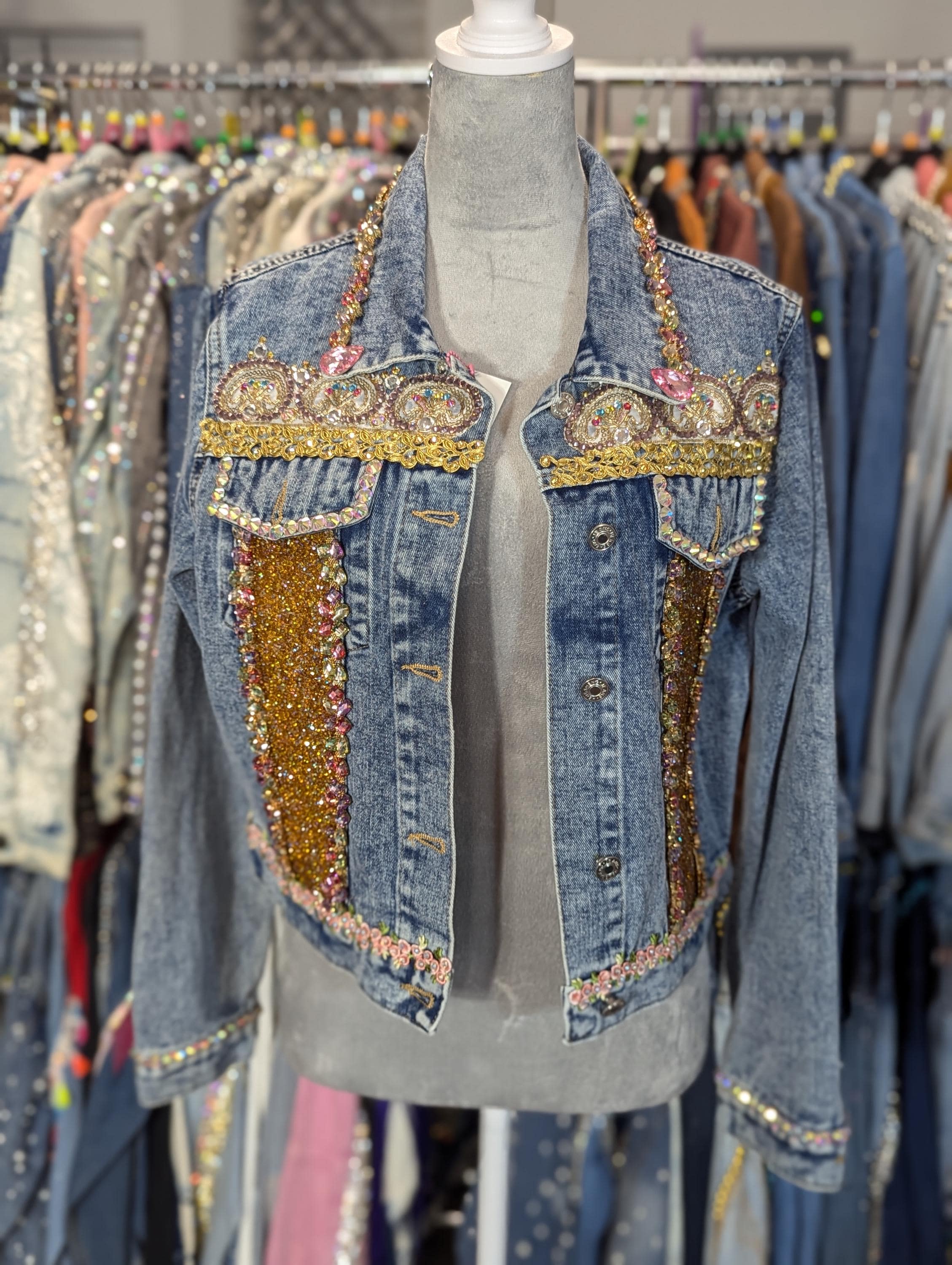 Estilo Versace on Med Blue Denim Jacket. Embellished Denim Jacket ...