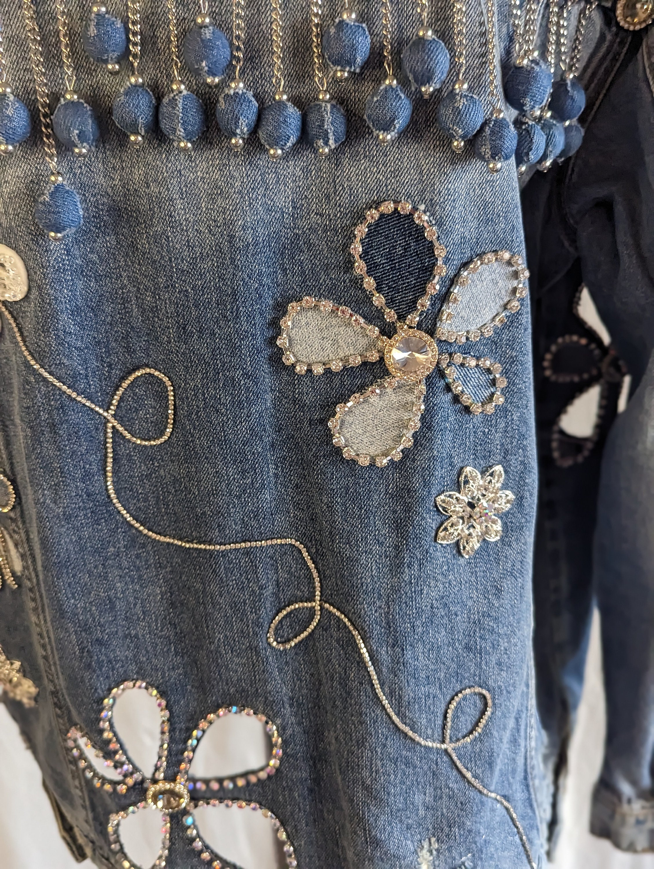 Cut Out Denim Flowers on Blue Denim Jacket. Embellished Denim - Etsy