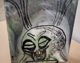 Obra de arte inspirada en HR Giger: resina sobre poliestireno, 9,5 x 11