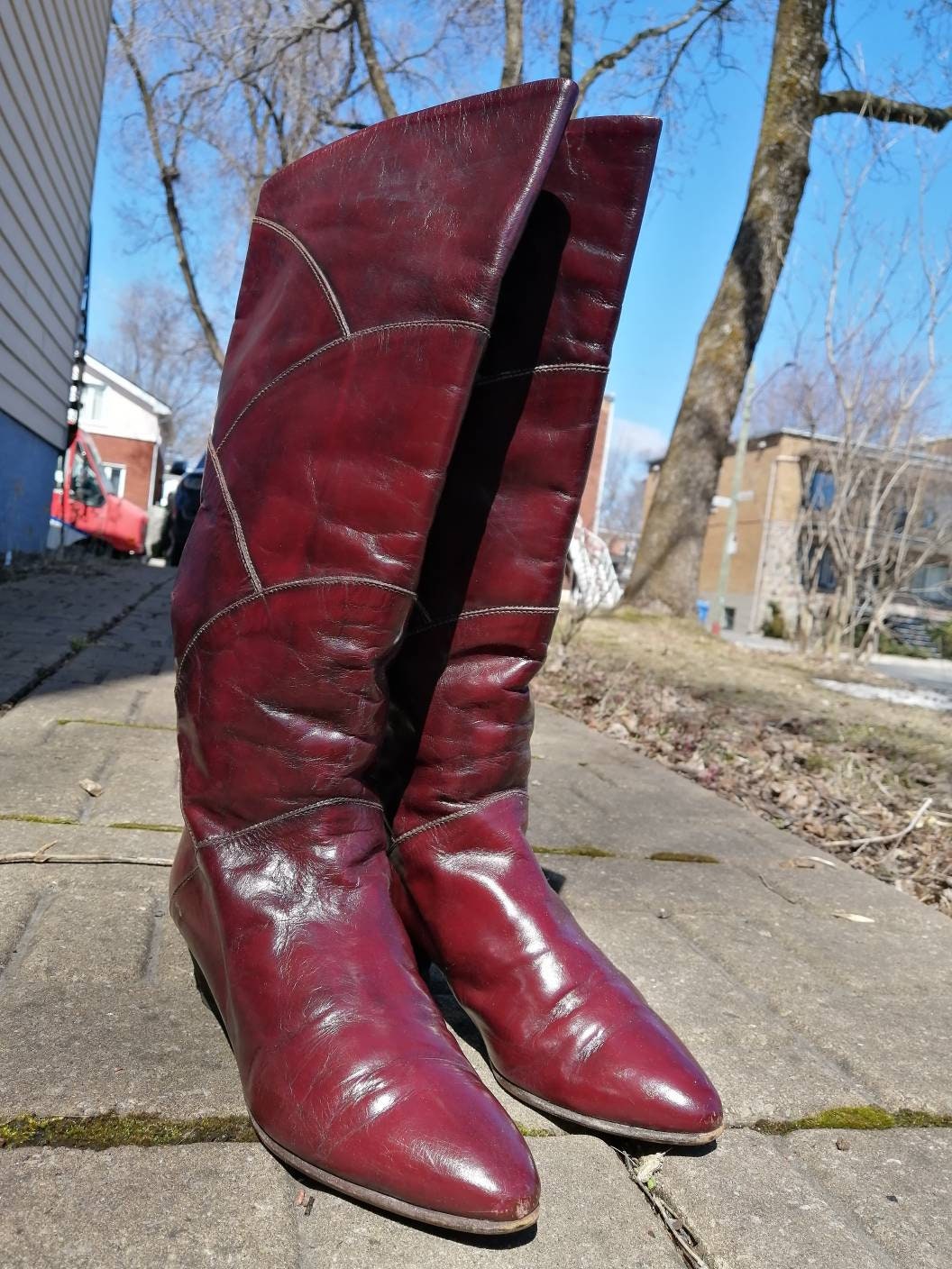 Bottines Vintage LYDIA Italie 1982 - Bordeaux - Taille 39 - Cuir Pleine Fleur - Talon 7 Cm+ - Occasion
