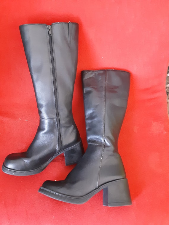 Bottes Femme Noires Taille 38 - Faux Cuir, Plateforme, Fermeture éclair - Occasion