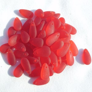 ruby RED sea glass style tear drop beads 14X7mm image 2