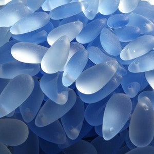 Light Sapphire  sea glass style tear drop beads 14X7mm