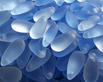 Light Sapphire  sea glass style tear drop beads 14X7mm