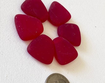 RED seaglass style Pendant, Glass Triangle bead, top side drilled, Czech Pressed Glass