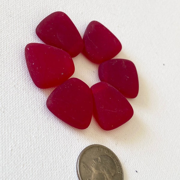 RED seaglass style Pendant, Glass Triangle bead, top side drilled, Czech Pressed Glass
