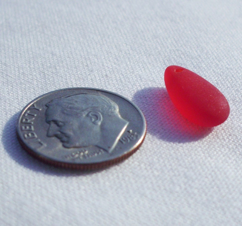 ruby RED sea glass style tear drop beads 14X7mm image 4