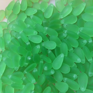 SPRING GREEN sea glass style tear drop beads 14X7mm