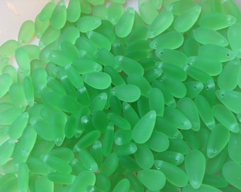 SPRING GREEN sea glass style tear drop beads 14X7mm