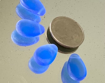 12x18mm BLUE Matte Glass Flat Pear Pendant bead, Seaglass Style, jewelry supplies