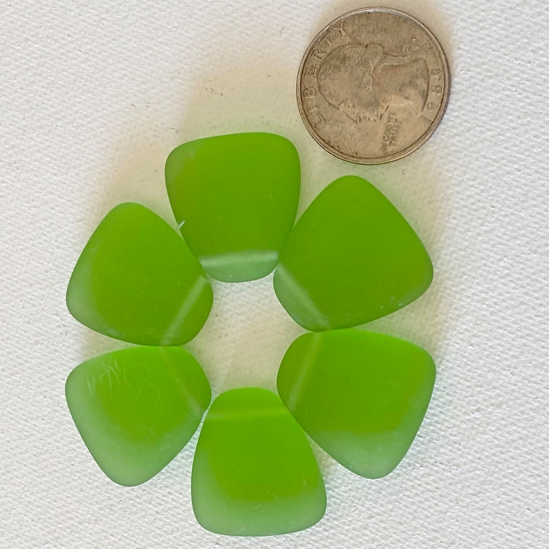 SPRING GREEN seaglass style Pendant, Glass Triangle bead, top side drilled, Czech Pressed Glass image 1