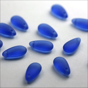 BLUE sea glass style tear drop beads 14X7mm