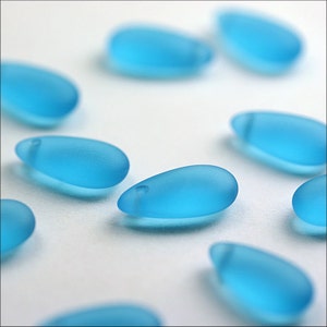 AQUA sea glass style tear drop beads 14X7mm