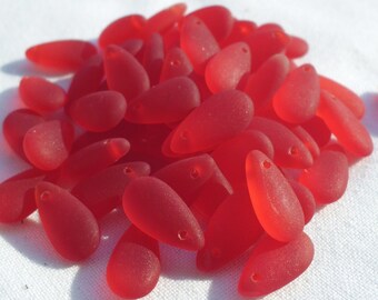 ruby RED sea glass style tear drop beads 14X7mm