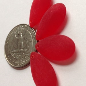 Medium RED sea beach glass style DROPS 22X12mm