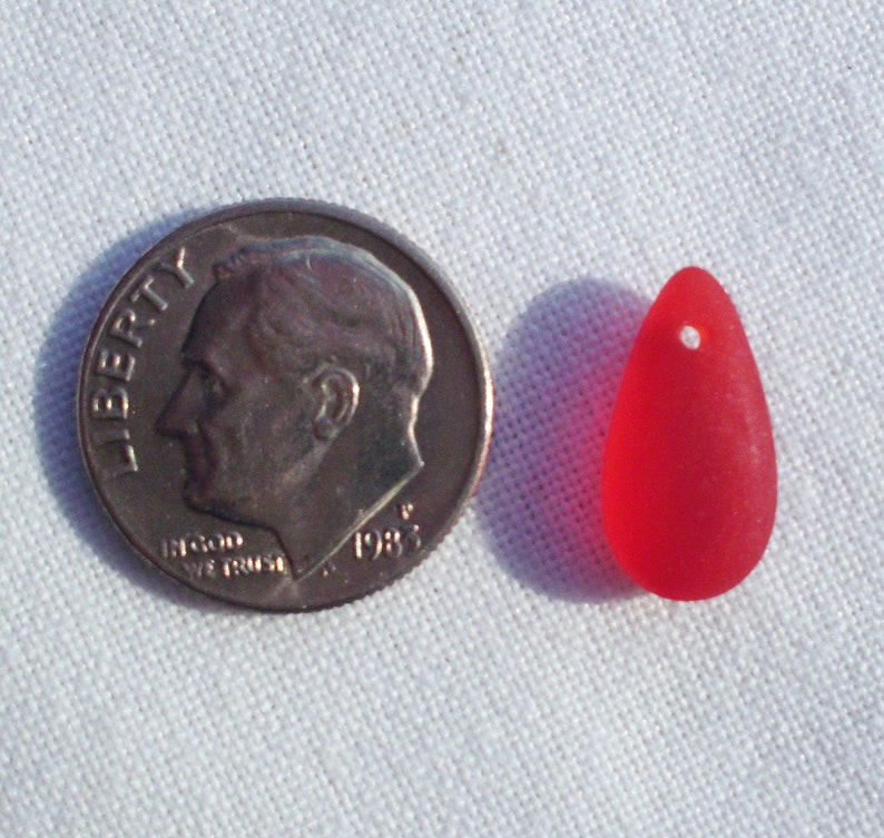 ruby RED sea glass style tear drop beads 14X7mm image 3