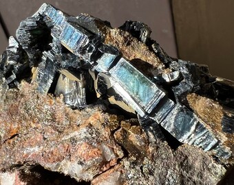 Large Raw Vivianite Crystal Cluster, Rare Old Stock Mineral Collection. Cabinet Specimen.