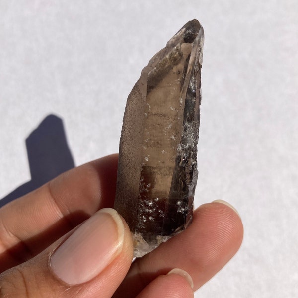 Large Natural Smokey Quartz Point from Hallelujah Junction. This gemmy quartz secondary growth at the Termination.