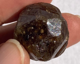 Large Brown Phantom Garnet, Single Crystal, Raw Gemstone, Garnet Crystal Stone, Gem, Unique Top Notch Specimen with white sphere inclusions.
