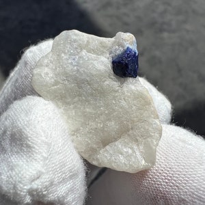 Small specimen Lazurite Crystal on white calcite. Ultra Rare Crystal Specimen from Ladjuar Medam, Sar-e-Sang, Badakhshan, Afghanistan