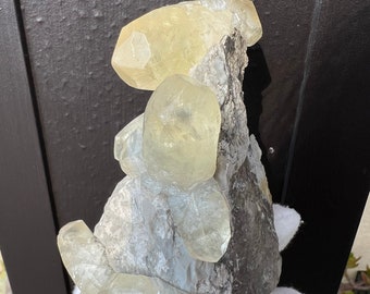 Double Terminated Yellow Calcite Crystals on Matrix, Large Cabinet Specimen
