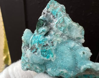 Gem Silica with Green Azurite Crystal Specimen. Chrysocolla Druzy Quartz, Exotic, Rare, Gem with phenomenal color from DRC, Africa