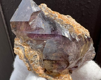 Purple Flame Tabby Elestial Smokey Amethyst Point. Tabular Crystal. North Carolina.