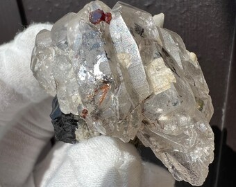 Quartz Crown with Spessartine Garnets and Aquamarine, Crystal Cluster