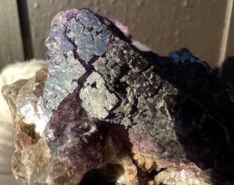 Muzquiz Mexico Deep Purple Fluorite Crystal Cluster, UV Fluorescent Base