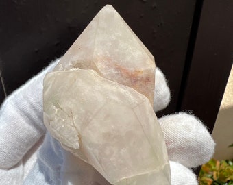 Rare DT Candle Quartz: Elestial White Floater Cluster from Madagascar