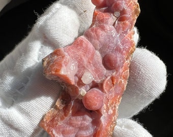 Collector Specimen Mixed Strawberry Chalcedony. Strawberry Agate. Orange pink botryodial Stalactite geode piece from Morocco.