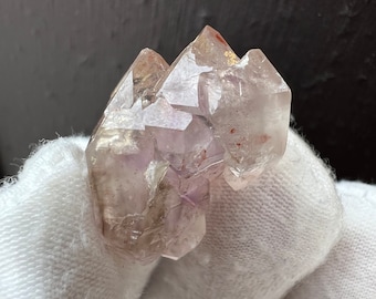 Elestial Amethyst Smoky Scepter Point, Double Terminated Raw, Natural, Amethyst, Gemstone, Unique Partial Strawberry Quartz, Skeletal, Gem