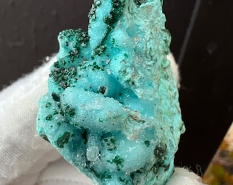 Gem Silica with Green Azurite Crystal Specimen. Chrysocolla Druzy Quartz, Exotic, Rare, Gem with phenomenal color from DRC, Africa