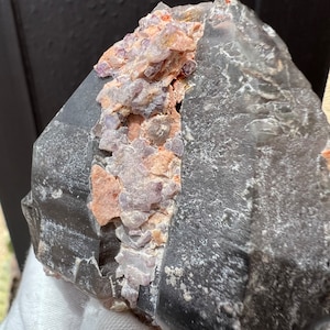 Elestial Double Terminated Tabby Smokey Quartz Crystal with Purple Fluorite from Lake George, Colorado. Self Healed Smokie Quartz.