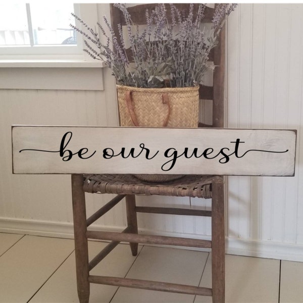 Be Our Guest Sign - Living Room Wall Decor - Stay Awhile Sign - Primitive Signs - Farmhouse Decor-Welcome Sign - Entryway Sign- Bedroom Sign