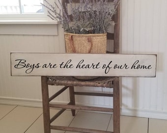 Boys are the Heart of our Home Sign - You me and the Boys Wooden Sign- Farmhouse Décor - Home Décor - Rustic -  Primitive Wood Sign - Family